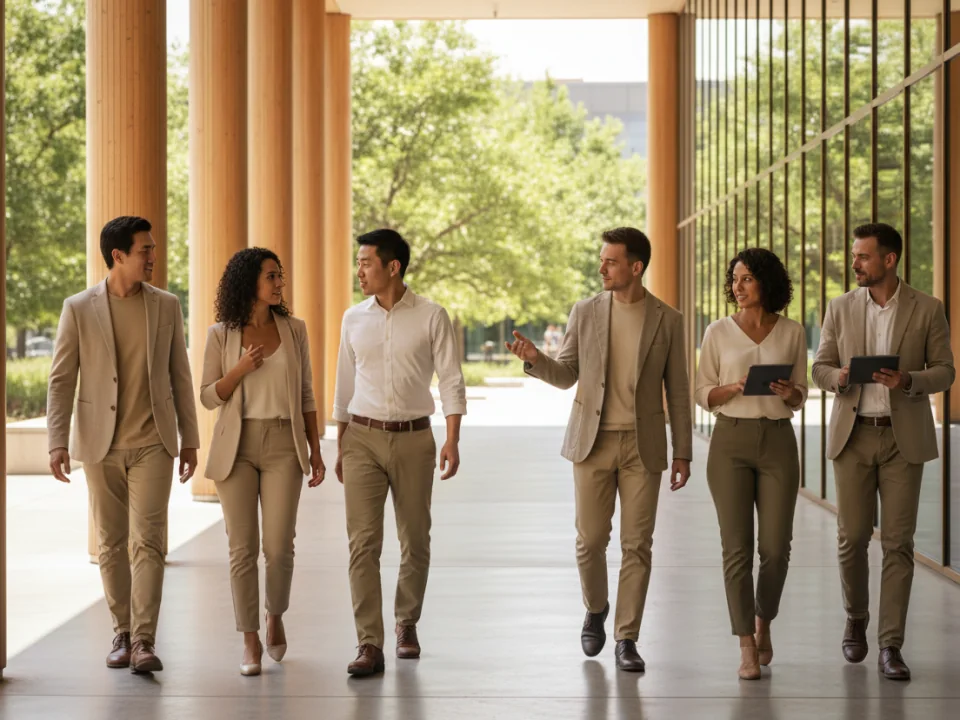 Emerging leaders walking together between sessions